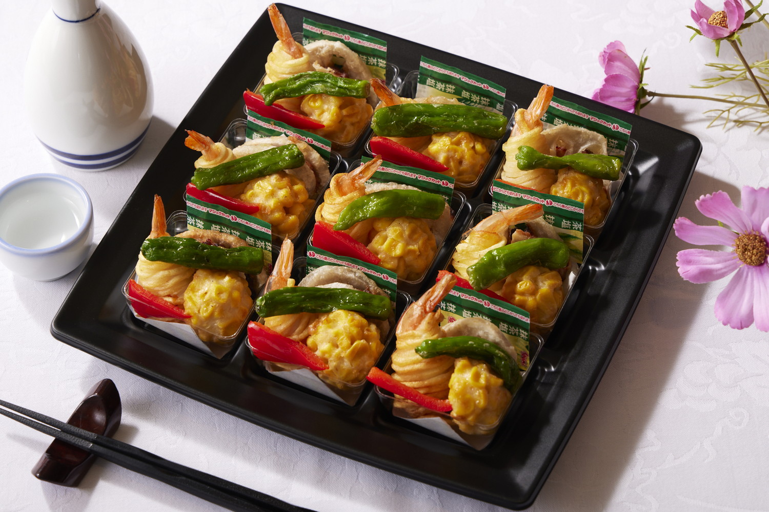 蓮根はさみ揚げ・しし唐・パプリカ・海老ポテト