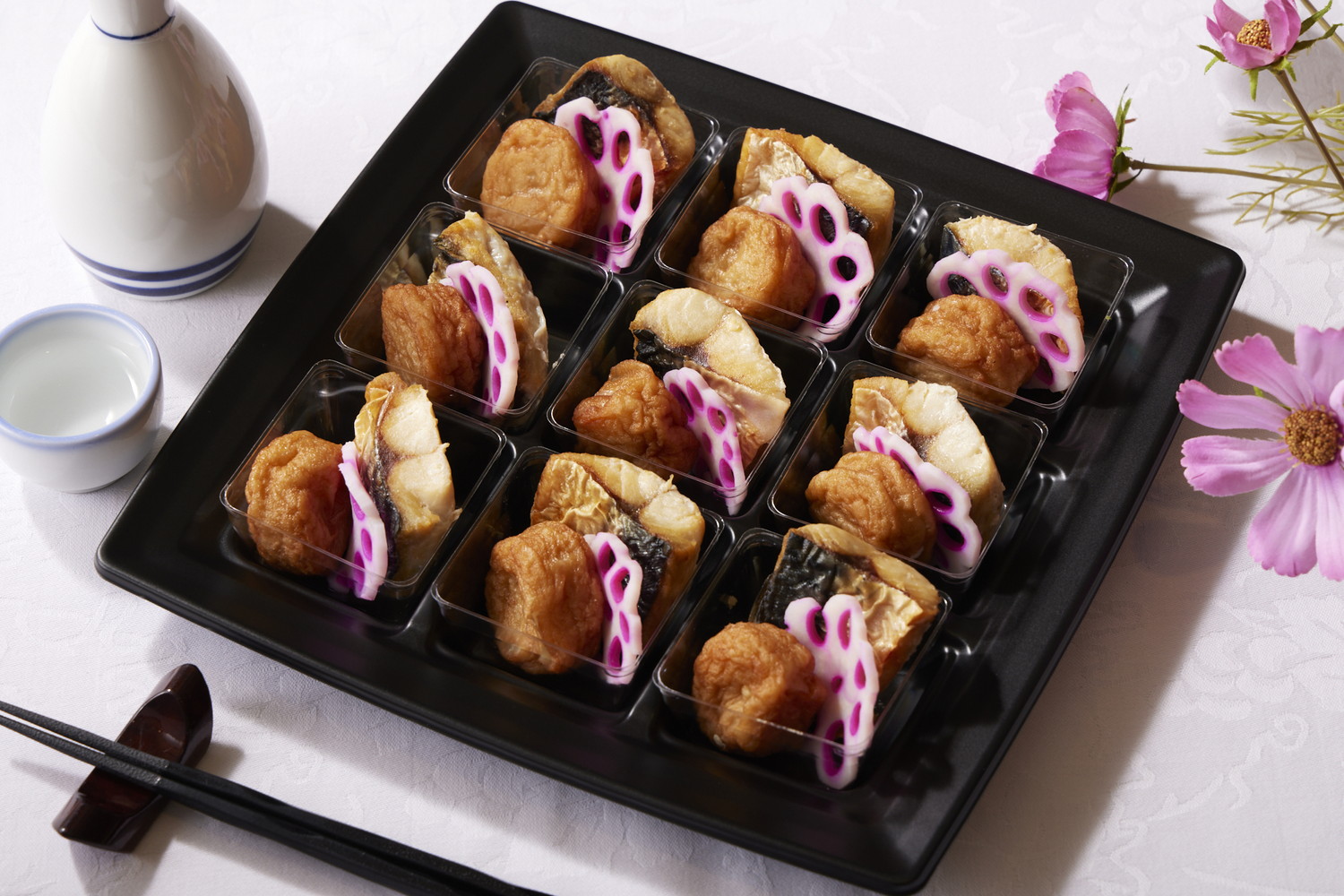 里芋・サバ塩焼き・さつまあげ・紅白蓮根