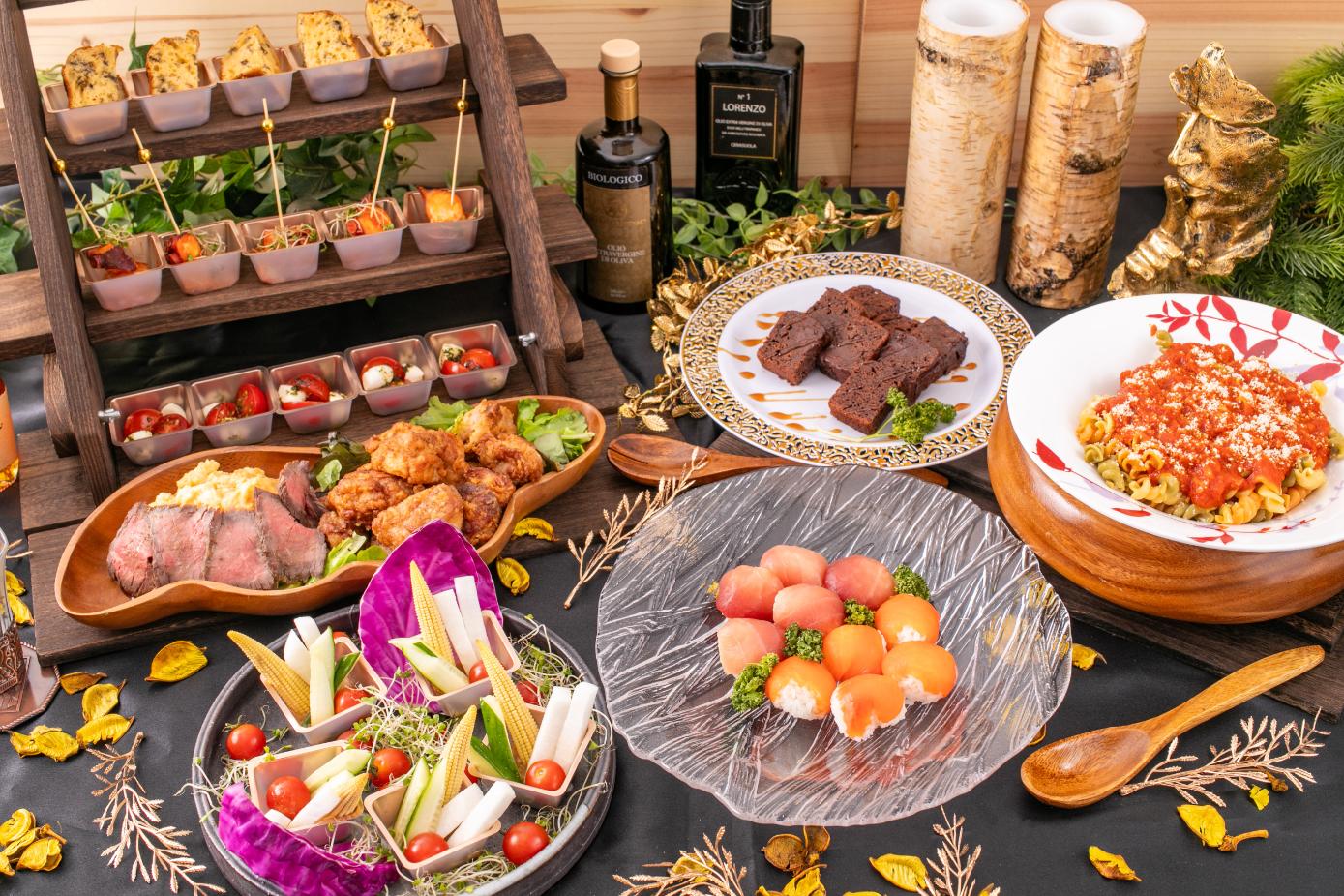 【春の期間限定20％割引￥4,400→￥3,520】【全10品・スタッフ付き】シェフ焼き上げLIVEステーキ！握り寿司付きカジュアルケータリングプラン画像1