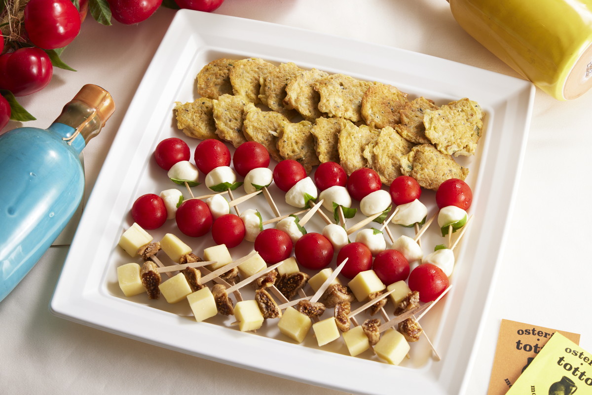 ピンチョスカプレーゼ/アジアーゴチーズとドライいちじくのピンチョス/しらすのフリッテッレ(オムレツ)