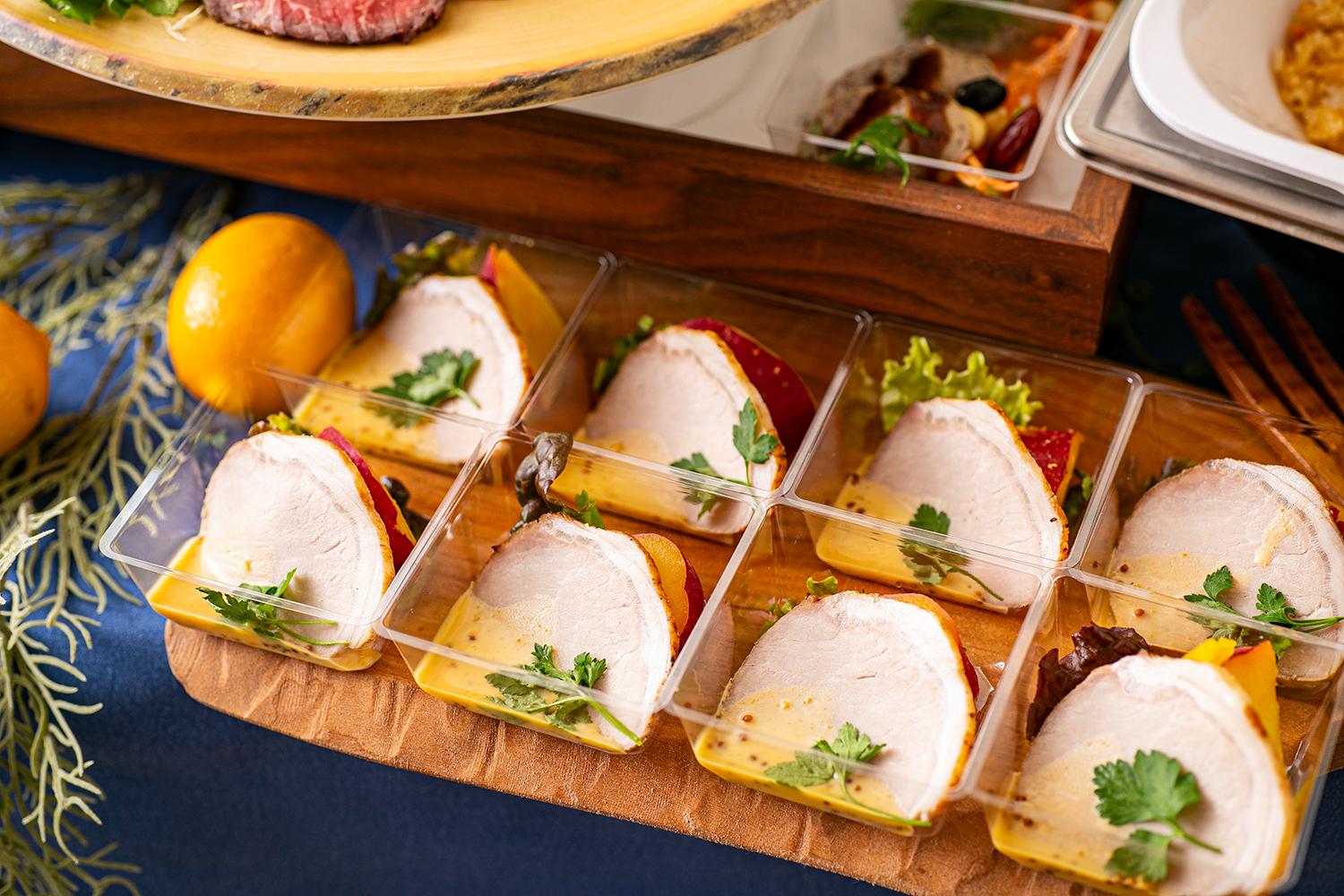 【フィンガーフード】ローストポークとサツマイモのハニーマスタード