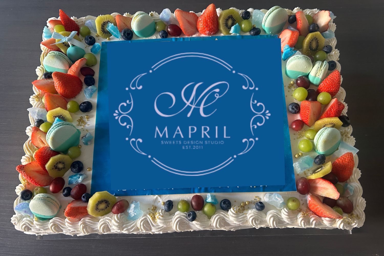 【ブルー】イメージ写真：（オプション内：フードプリント1式＋マカロン＋バタークリームフラワー＋カラー指定 複数）