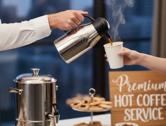 会議のリフレッシュメントに温かいコーヒーをお持ちいたします。